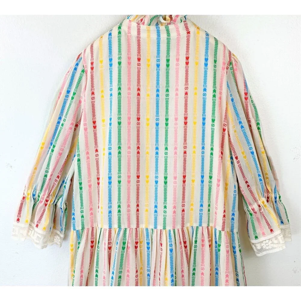 NWT Gucci Kids cotton Multicolor embroidered stripe dress size 12 - Picture 5 of 11